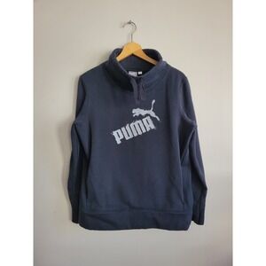 Sporty Puma Women's‎ Black Pull Over Sweater  Mock Turtleneck Pockets Size Large